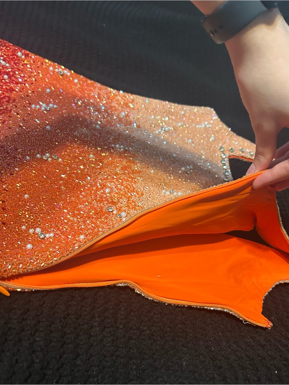 Clio Peppiat Sparkling Ombre Mini Dress in Red Orange - Picture 7 of 11